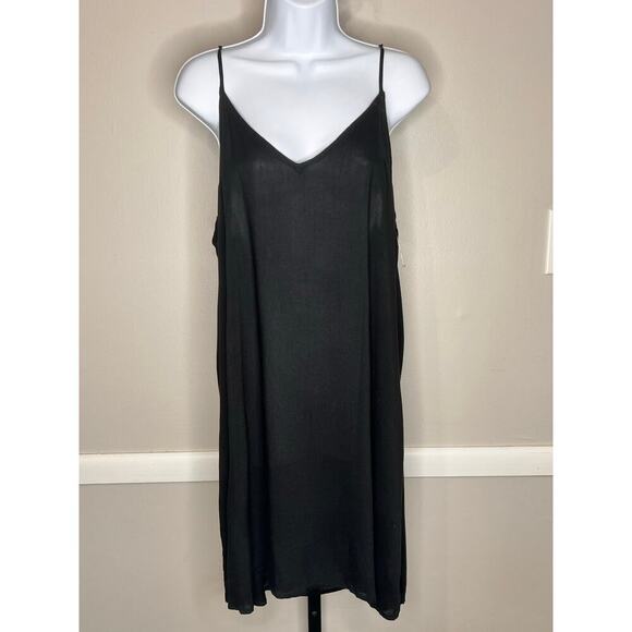 Free People Sheer Black Sleeveless V-Neck Slip Mini Dress Size Large NWOT - Picture 3 of 9